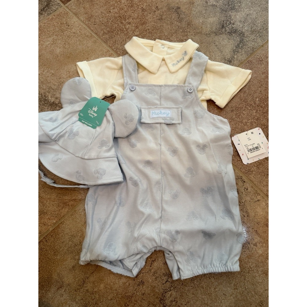 Disney Baby Mickey Mouse Light Blue 3-Piece Shortalls & Shirt Size 18 Months NWT